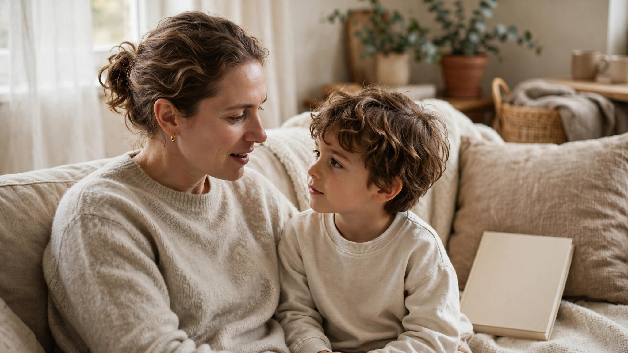 Parent talking calmly with child, inspired by How to Talk So Kids Will Listen book