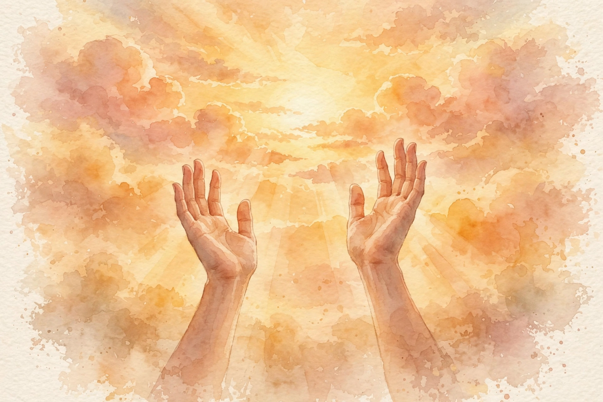 Giving Thanks Always Hands lifted in praise at sunrise, giving thanks to God