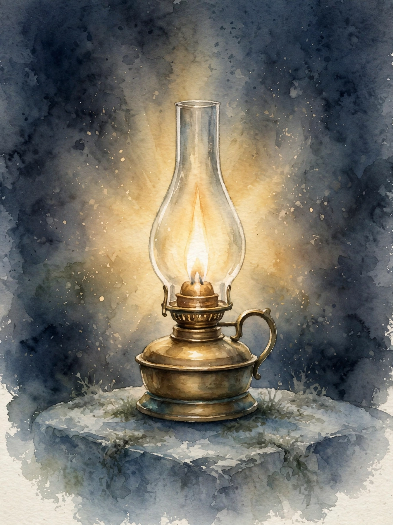 A lamp shining brightly in darkness, watercolor symbol of letting your light shine for God's glory