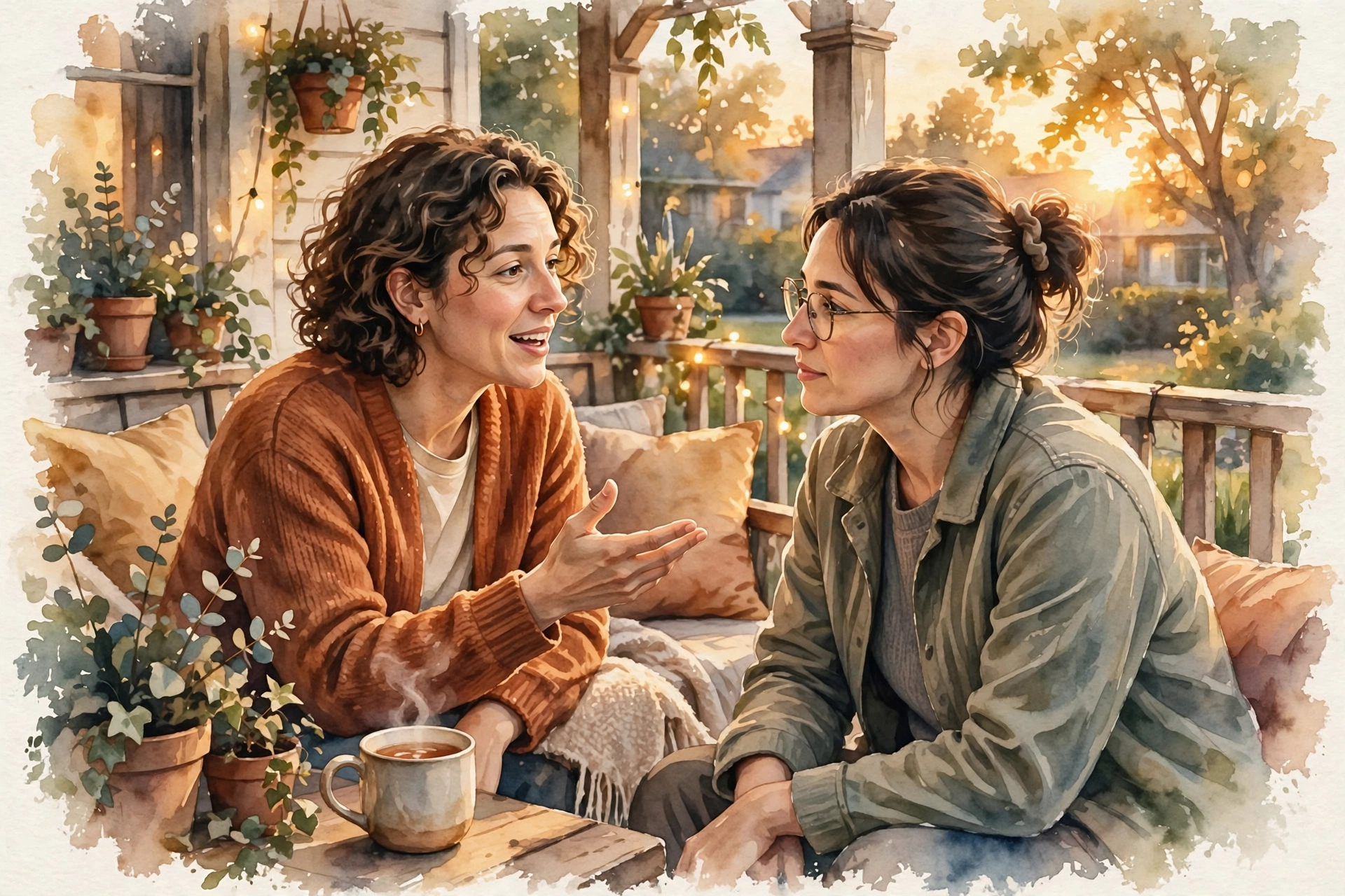Iron Sharpens Iron in Friendship Two friends encouraging each other in warm conversation, iron sharpens iron