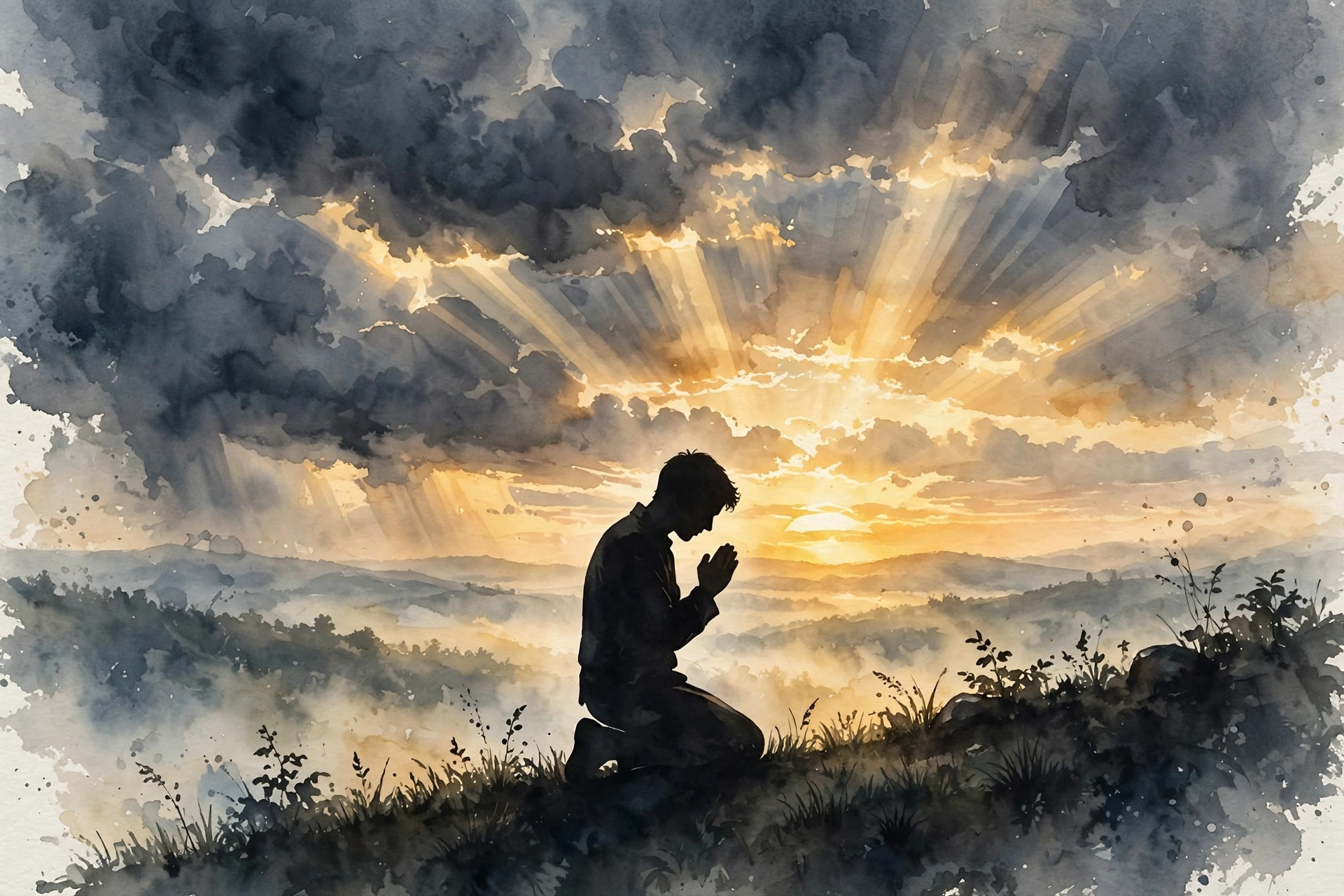 Resist the Devil Through Prayer Person praying at sunrise while resisting temptation